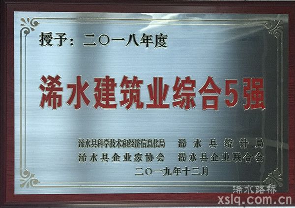 2018年度：浠水建筑业综合5强